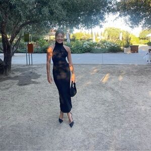 Black Halter Midi Dress with Sleek Silhouette